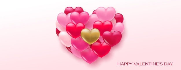 Vector happy valentines day banner with heart with a beautiful background of 3d hearts vector illustration text for a card or invitation