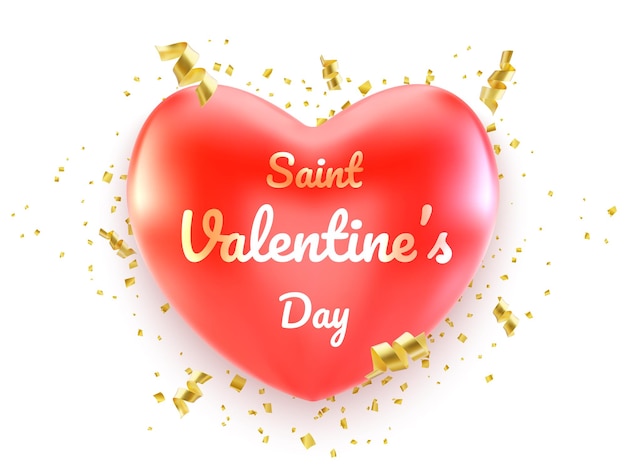 Felice giorno di san valentino banner con cuori rossi e serpantine