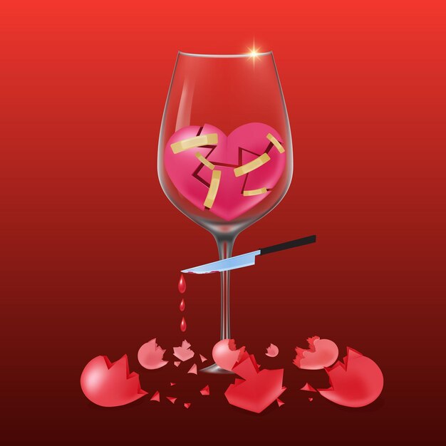 happy valentines day bloody broken heart hearts with glass design