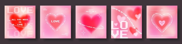 Happy Valentines Day card banner poster cover set in trendy y2k aesthetic Modern design template