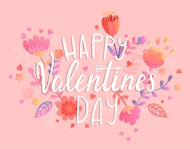 Happy valentines day card on pink background.