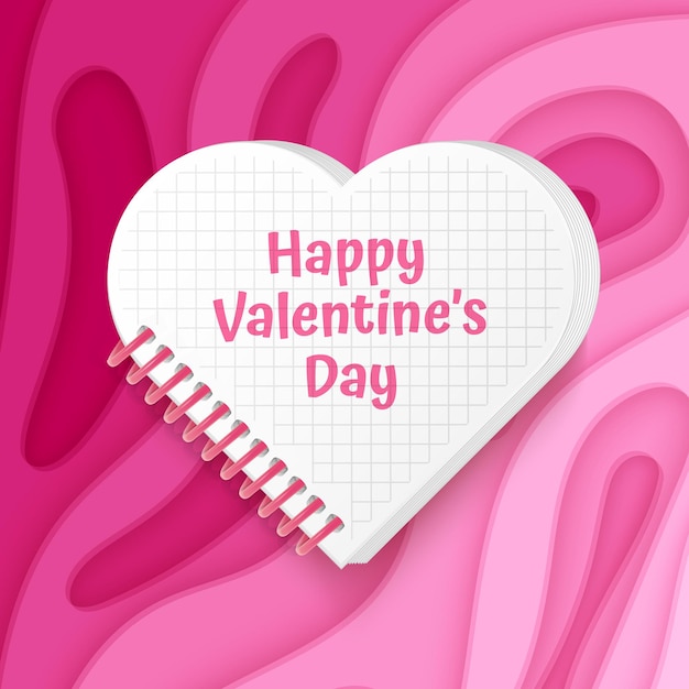 Happy Valentines Day card, with background with deep pink color paper cut design, Vector EPS 10 format