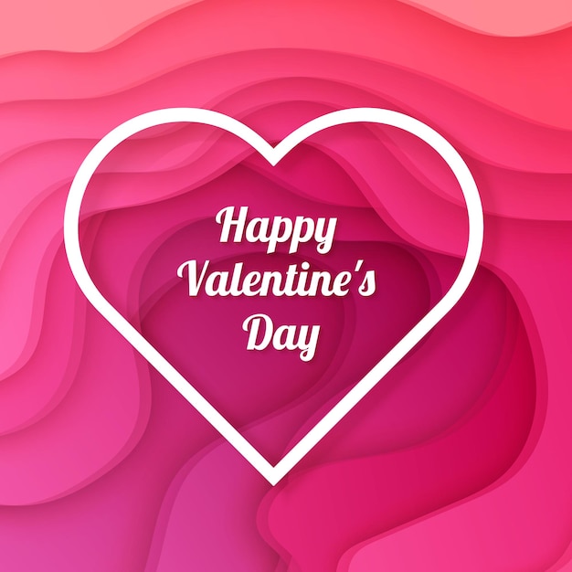 Happy valentines day card with background with deep pink color paper cut design