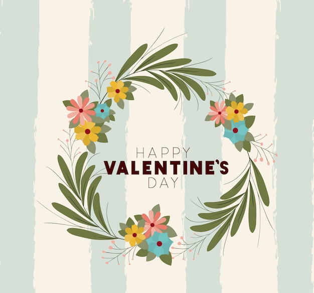 Happy valentines day card with floral crown