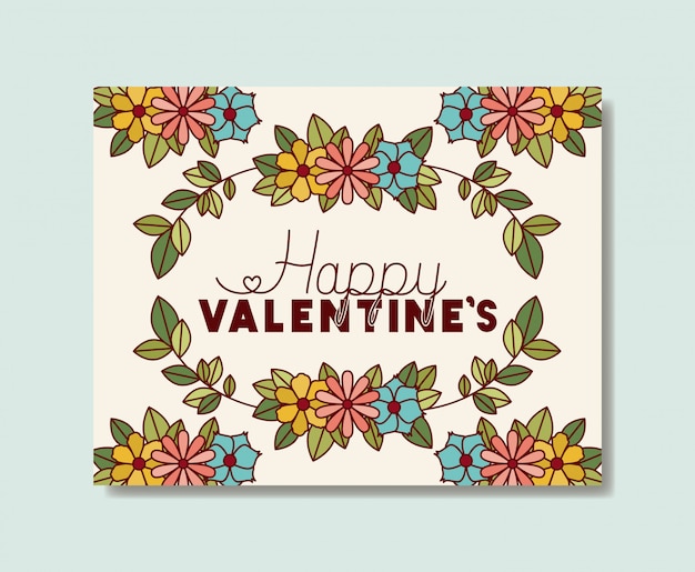 Happy valentines day card with floral crown