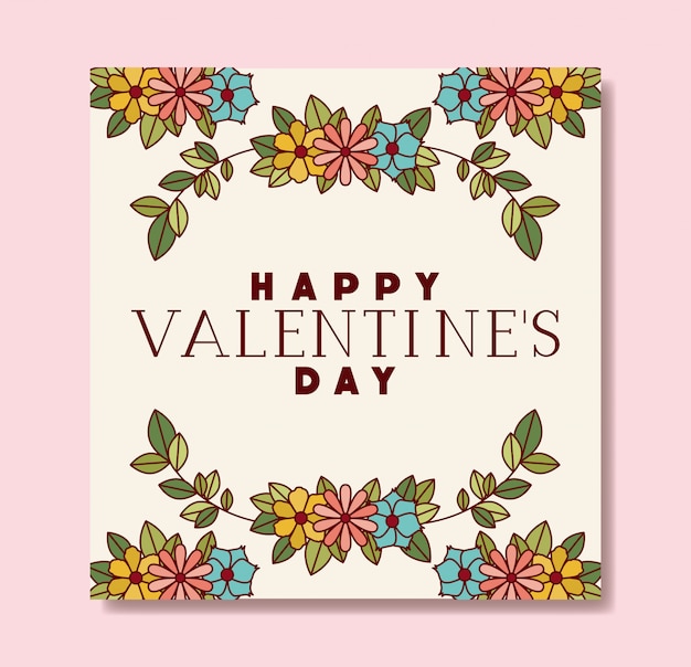 Happy valentines day card with floral crown