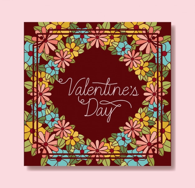 Happy valentines day card with floral frame