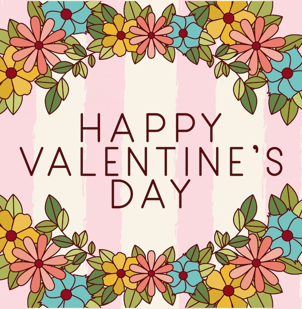Happy valentines day card with floral frame