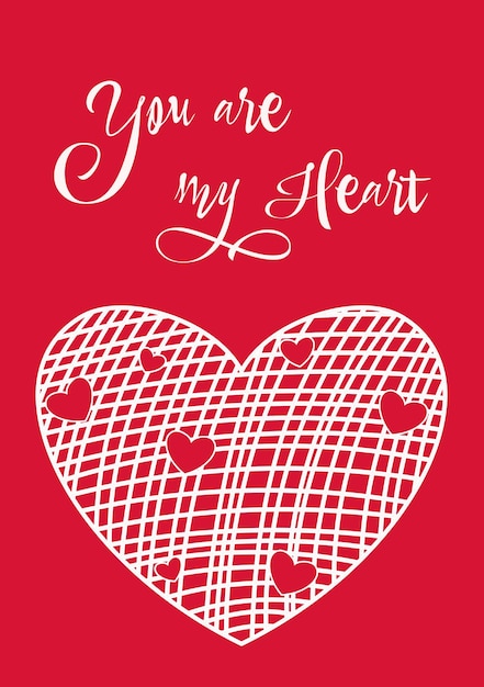 Happy valentines day card with hand drawn hearts, typography. romantic greeting card. 14 february