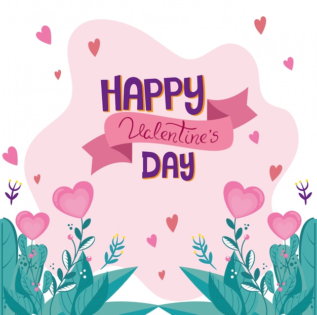 Happy valentines day card with leafs decoration