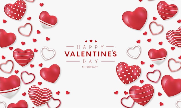 Vector happy valentines day card with realistic hearts