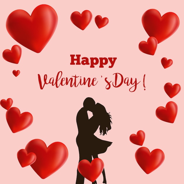 happy valentines day card with red love and background red