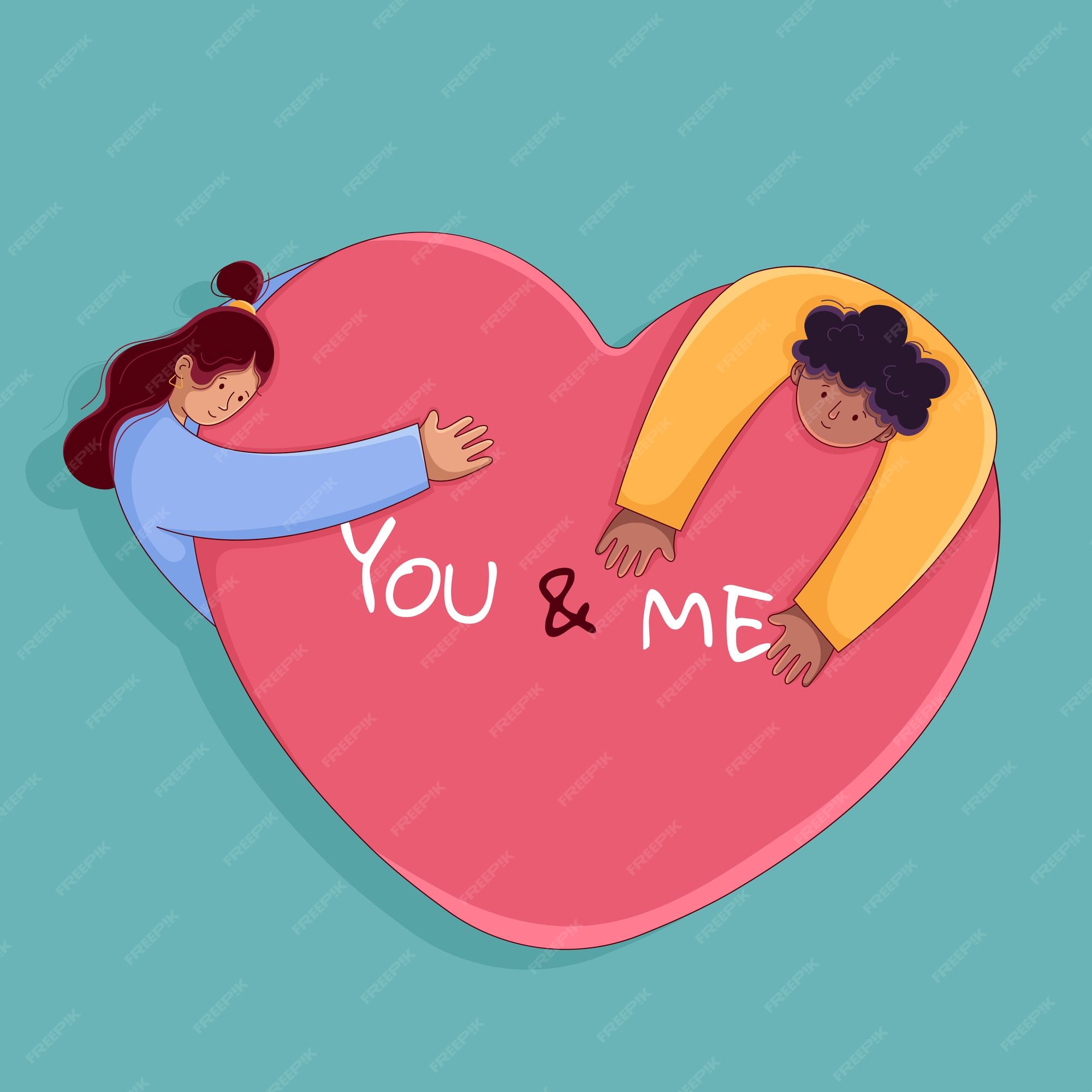 Premium Vector | Happy valentines day cartoon characters hugging a huge heart with love and care Premium Vector | Happy valentines day cartoon characters hugging a huge heart with love and care