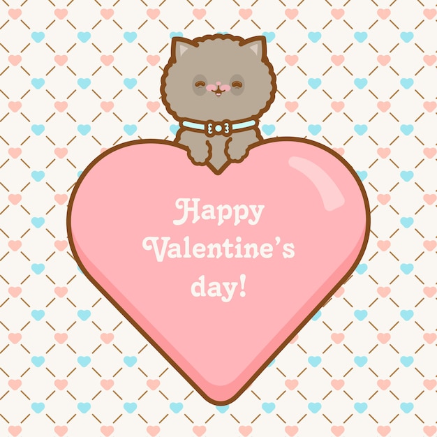 Happy valentines day cat with seamless pattern