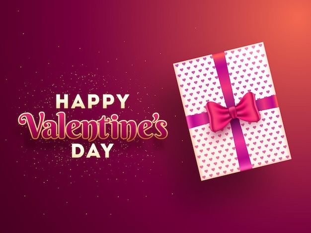 Happy valentines day celebration concept with top view of realistic gift box on gradient pink and orange background