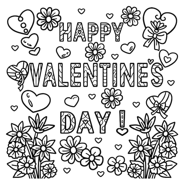 Happy valentines day coloring page for kids