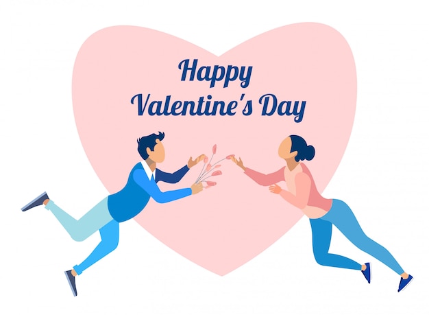 Happy valentines day and couple in love cartoon