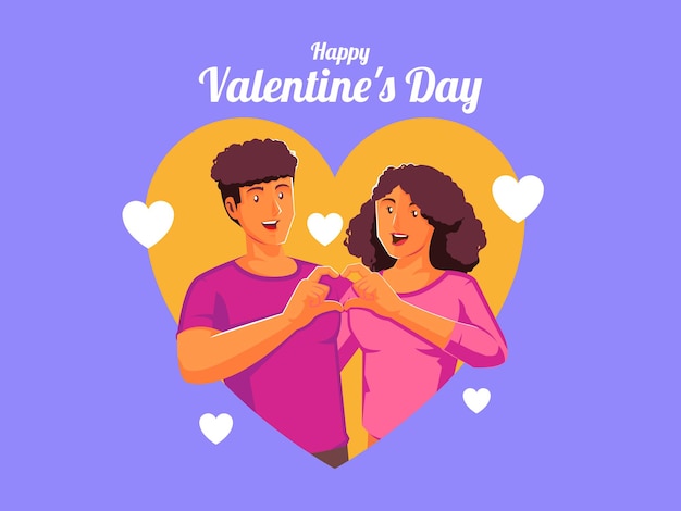 Happy valentines day Couple in love together holding and showing hands in heart sign