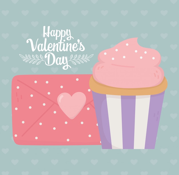 Vector happy valentines day, cupcake and dotted envelope message