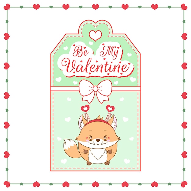 Happy valentines day cute baby fox disegno card