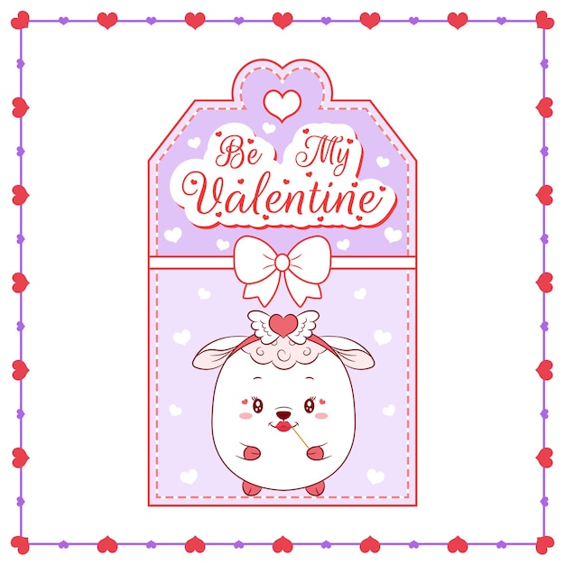 Vector happy valentines day cute baby sheep drawing card tag