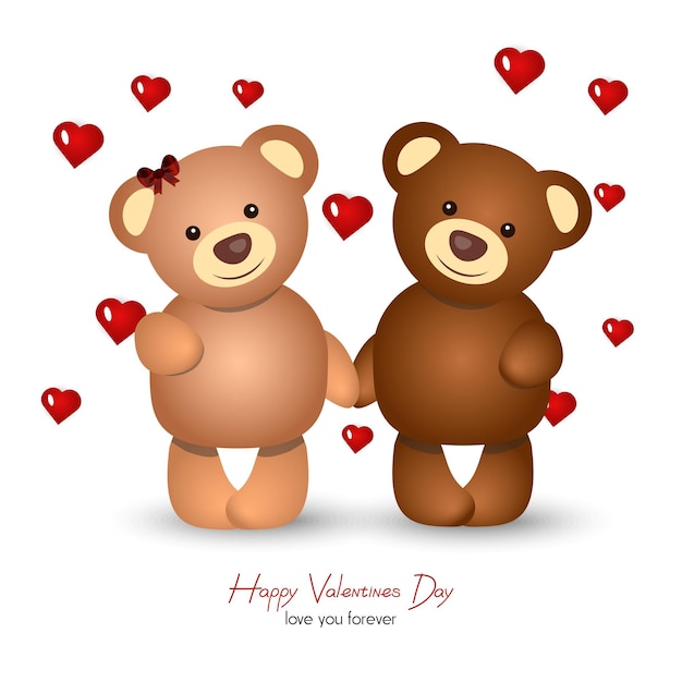 Vector happy valentines day cute couple bears with heart around