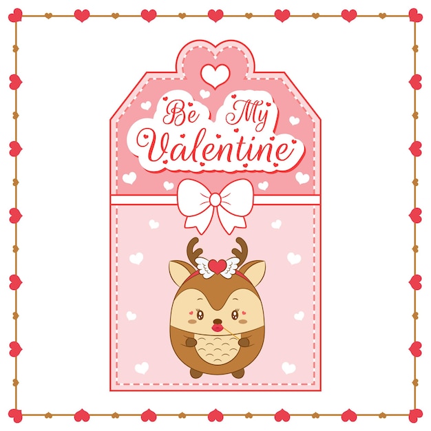 Happy valentines day cute deer drawing card tag