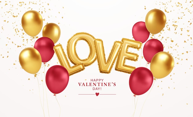 С днем святого валентина золотые и красные шары с надписью love из гелиевых шаров из золотой фольги