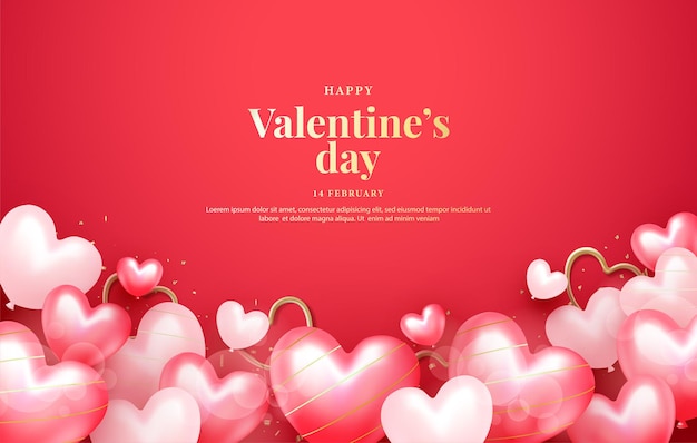 Happy valentines day on gradient pink background with stacked love balloons