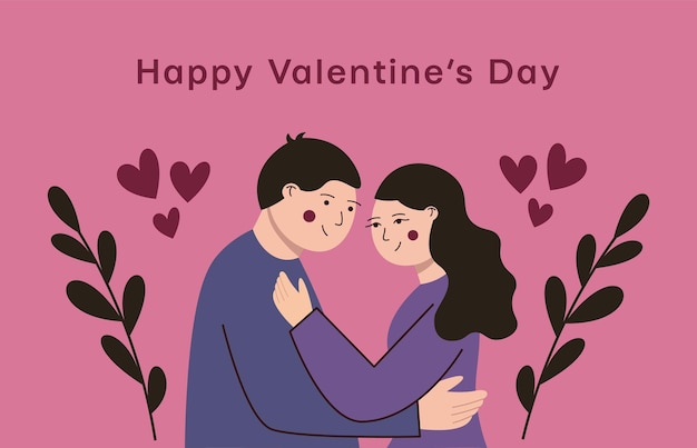 Happy Valentines day greeting card banner design with couple in love