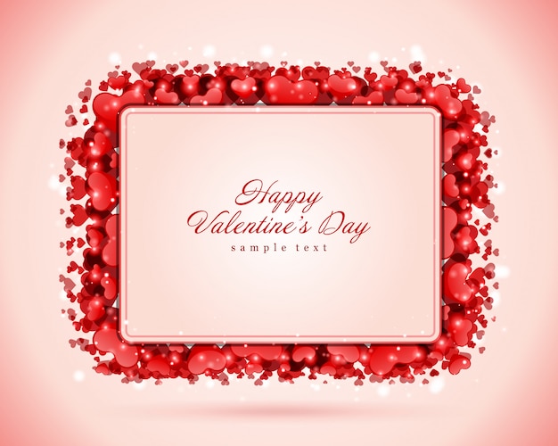 幸せなバレンタインの日グリーティングカードデザインとウィッシュデザインと赤いハート