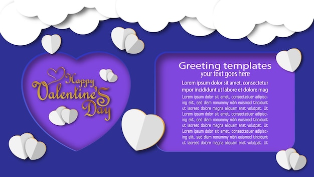happy valentines day greeting card template. 3d vector paper cut illustration.