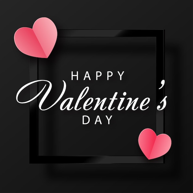 Happy valentines day greeting card with 3d pink heart on black background. vector illustration