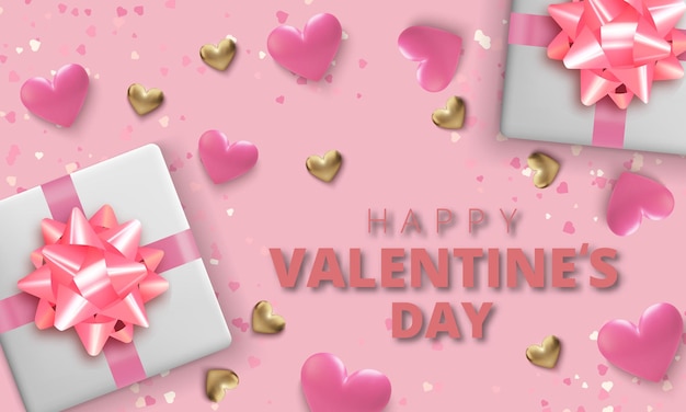 Happy Valentines Day greeting card with Realistic hearts