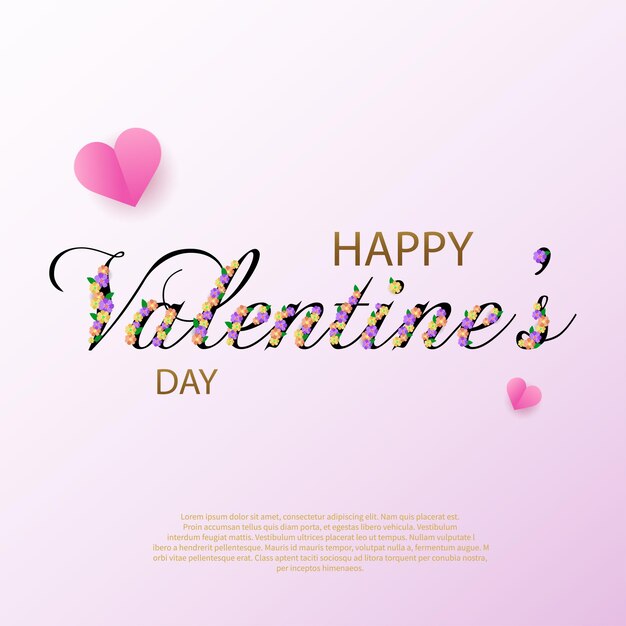 Happy valentines day greeting card with text from colorful bright flowers and heart . vector illustration.