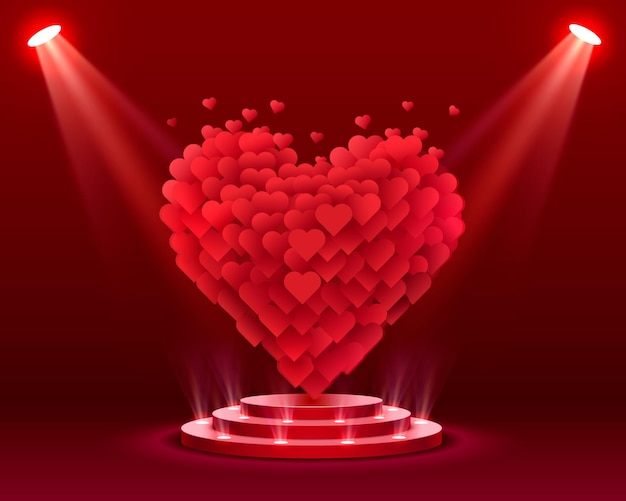 Vector happy valentines day greeting postcard podium with lighting