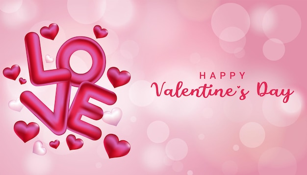 Happy valentines day greetings with decorative event objects, heart shapes, and love word text