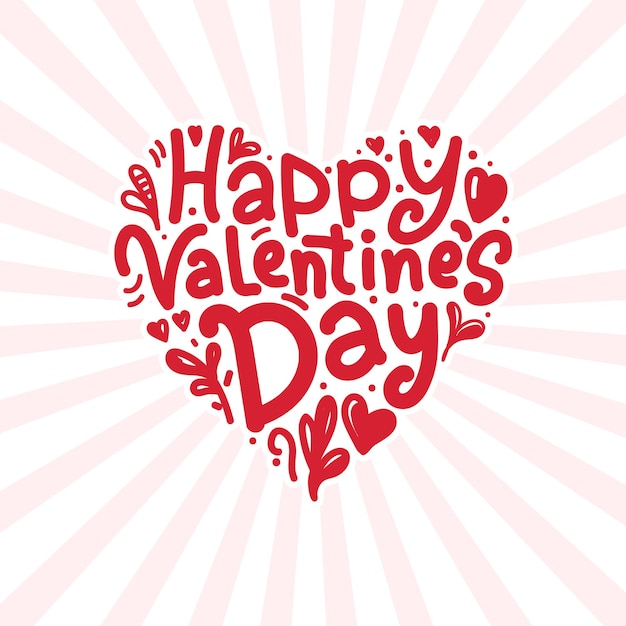 happy valentines day hand lettering on heart shape vector illustration love and romantic concept