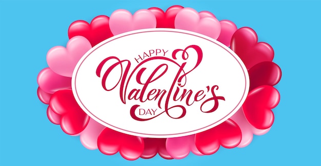 Vector happy valentines day hand lettering vector with a beautiful background of 3d hearts vector illustration text for a card or invitation