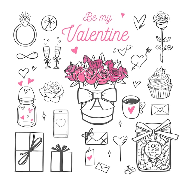 Vector happy valentines day  handwritten lettering be my valentine isolated objects