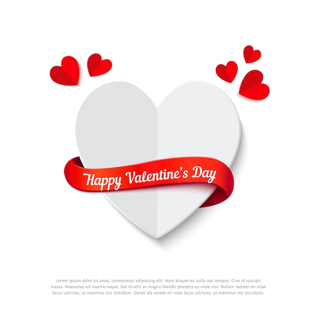 Happy Valentines Day heart with ribbon realistic banner template