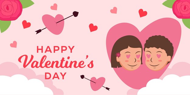 Happy valentines day horizontal banner background illustration