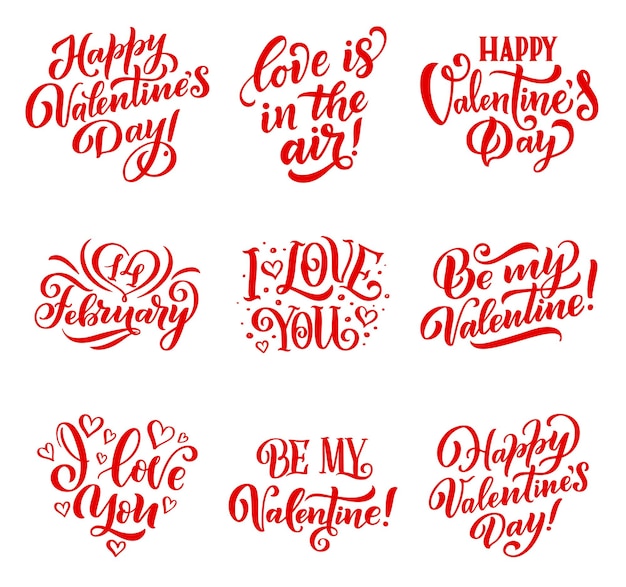 Vector happy valentines day icons with signs or lettering