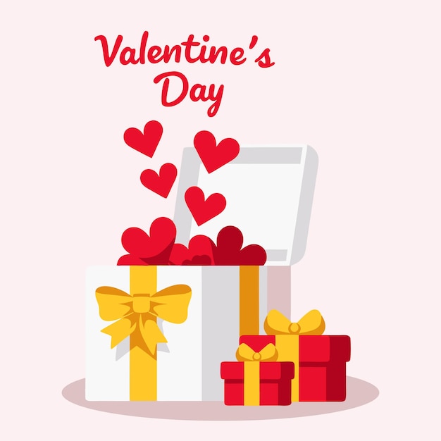 Happy Valentines Day Illustration with Hearts and Wrapped Gift Boxes
