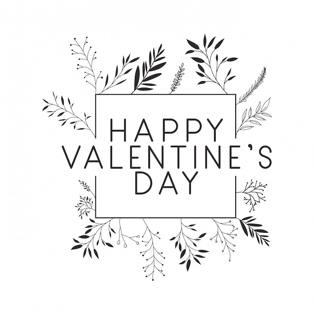 happy valentines day label with flower crown icons