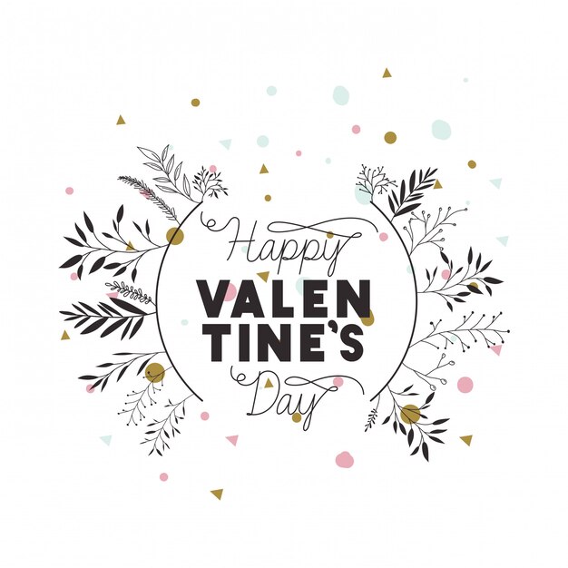 Happy valentines day label with flower crown icons