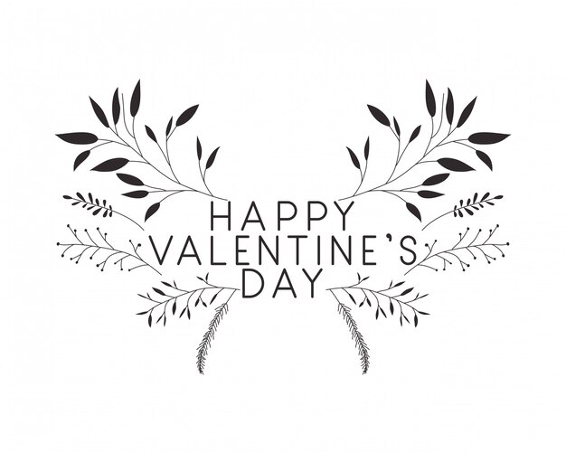 happy valentines day label with flower crown icons