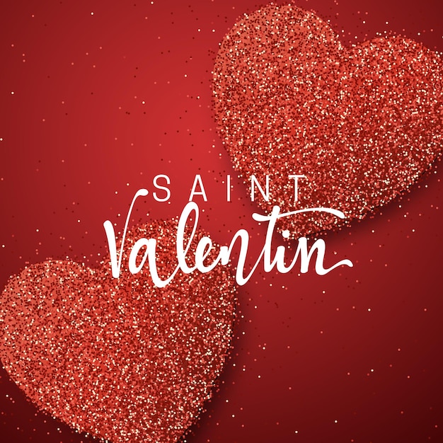 Happy valentines day. lettering french inscription handmade. saint valentin. greeting card on red bright heart background. decoration for design of brochures, posters, web. world celebration love