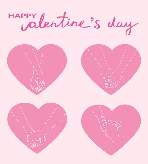 Happy Valentines Day love card Holding hands set