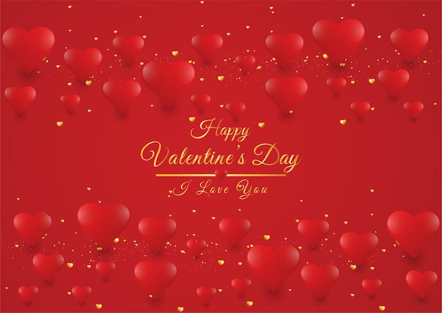 Happy Valentines Day and Love you greeting card with heart shape on a red background